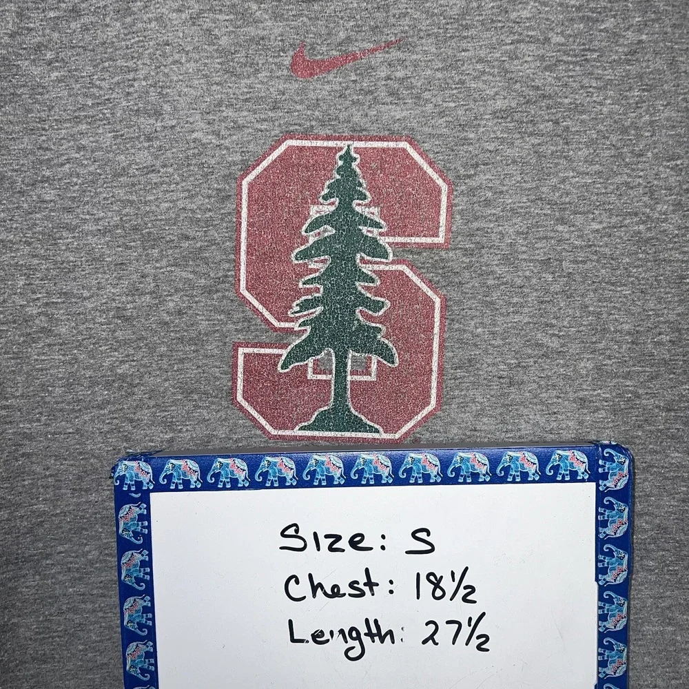 VTG Nike Stanford Cardinal‎ T Shirt Sz S Heather Gray Center Swoosh Distress Tee
